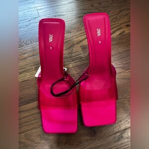 NWT!! Zara - Size 37- 7- Hot Pink Sandals Heels Women’s